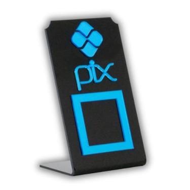 Imagem de Placa Pix Para Pagamento QR Code Preta - Kit 4 UNID COR: Preto com Azul