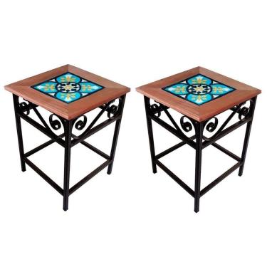 Imagem de Kit Com 2 Bancos Madeira Mesinhas Para área Gourmet Churrasco Jardim S03