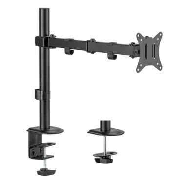 Imagem de Mount-It! Braço de monitor único de 43 cm a 81 cm, ajuste de movimento completo com inclinação, rotação, rotação, ajuste de altura ao longo do poste, montagem de braçadeira ou ilhós, suporte de mesa
