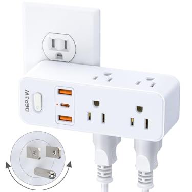 Imagem de DEPOW Extensor de tomada com plugue rotativo de 360°, 6AC (1875W/15A) e 3 portas USB (1 USB-C), tomada de parede com vários plugues com interruptor de proteção contra sobrecarga para curise, viagem,