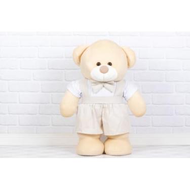 Imagem de URSO DE PELUCIA GIGANTE 60 CM FIXO EM PÉ PARA DECORAÇÃO (SHORTS COM SUSPENSORIO XADREZ DE BEGE)