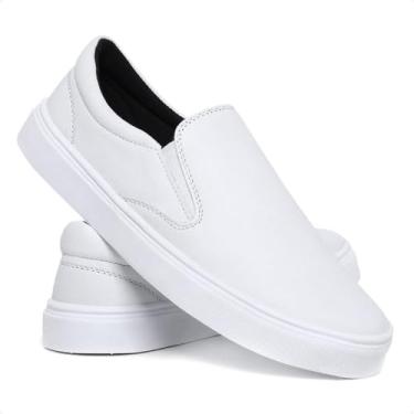Imagem de Tênis Masculino Casual Slip On Sem Cadarço Cano Baixo Liso Conforto (Branco, BR, Adulto...