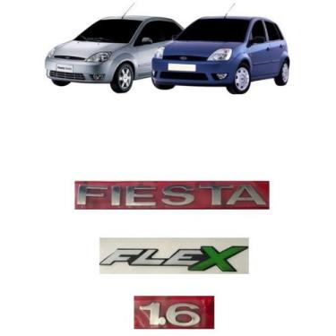 Imagem de emblema letreiro escrito fiesta 1.6 flex ano modelo 2002 acima cromado