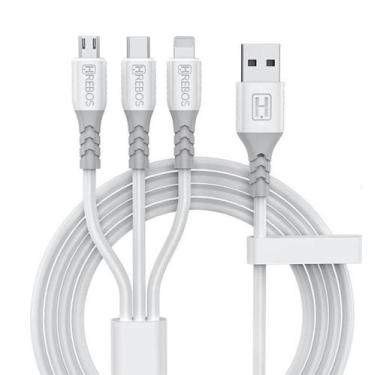Imagem de Cabo 3x1 Para Micro USB V8, Lightning e Tipo C Hrebos HS-36