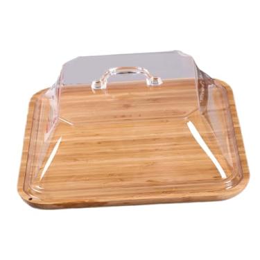 Imagem de IEUDNS Bandeja para bolo Bandeja para bolo Bandeja decorativa coberta Prato para bolo de madeira Suporte para bolo com tampa para assar Muffins de, Quadrado