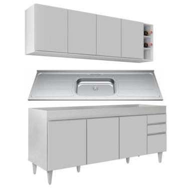 Imagem de Armário Aéreo Nevada e Balcão Gabinete 180cm Com Pia Dallas Branco - L