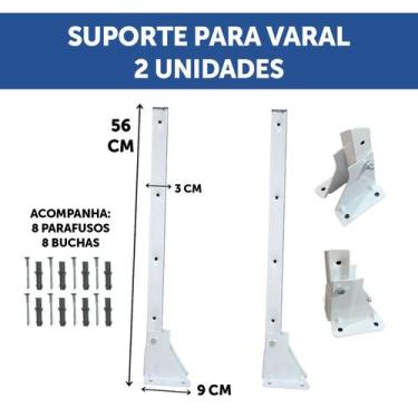 Imagem de 2 Suporte Para Varal Dobrável Branco com parafusos e buchas - VILA RIC