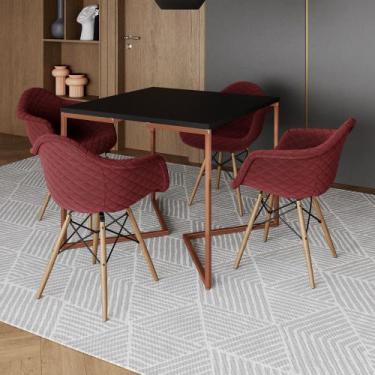 Imagem de Jogo de Mesa Industrial Base Cobre Tampo Quadrado 90cm Preto com 4 Pol