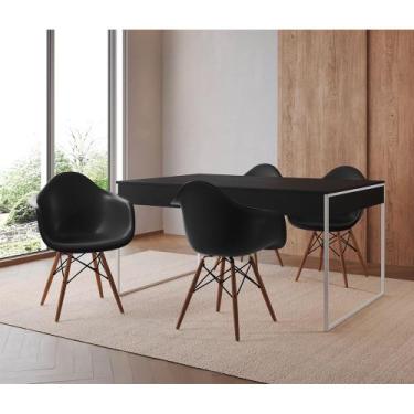 Imagem de Mesa Jantar Industrial Filadélfia Preta 137x90cm Base Ferro Branco com