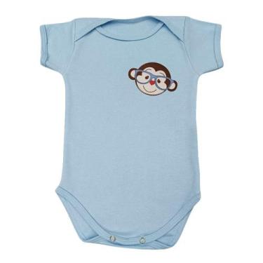 Imagem de Body Bebê Manga Curta Macaco de Óculos - Mellane Baby, M, Azul