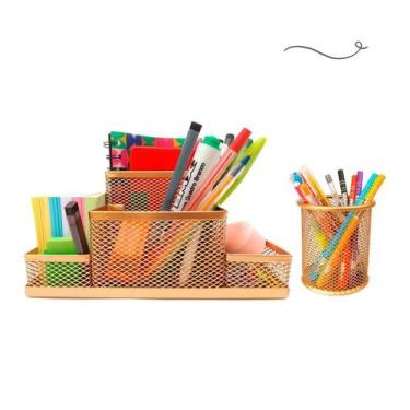Imagem de Kit Escritório Organizador de Mesa Escritório e Porta Caneta Rose Gold