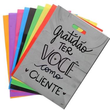 Imagem de Kit 100 Sacolas Plástica Personalizada Gratidão Boca Palhaço 30x40 - O