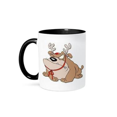 Imagem de 3dRose Caneca de dois tons buldogue inglês com chifres de rena, 325 ml, preta
