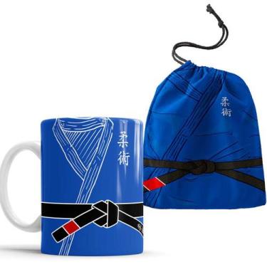 Imagem de Caneca Kimono Azul Jiu Jitsu Faixa Preta com Saquinho - Elicomics