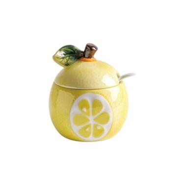Imagem de MayeBridge Lindo açucareiro de frutas, tigela de açúcar de limão, pote de limão, pote de sal de cerâmica, pote de armazenamento de pimenta com tampa e colher, potes de condimento de caixa de tempero