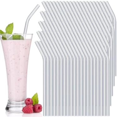 Imagem de Ziliny 200 Pçs Canudos de Vidro Curvos Reutilizáveis Granel Canudos de Smoothie Transparentes para Viagem Canudos de Vidro Dobrados para Garrafas Milkshakes Suco Bebida Quente Fria (Transparente, 23