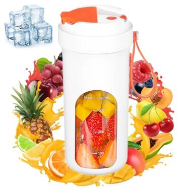 Imagem de Liquidificador portátil para batidos e vitaminas, liquidificador pessoal de 368 g com recarregável por USB e 10 lâminas, mini frascos pequenos para escritório, academia, cozinha (branco)