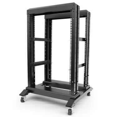 Imagem de Rack de servidor 15U/rack de rede de 4 postes de 48 cm/rack de estrutura aberta com rodas, gabinete de estrutura resistente/profundidade ajustável GLOBALRACK de 40 a 35 cm (4POST-600-15U)