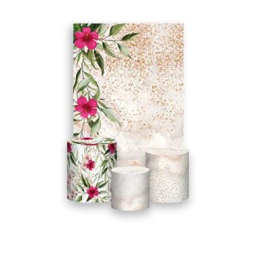 Imagem de Painel De Festa Vertical 1,50 x 2,20 + Trio De Capas Cilindro - Flores