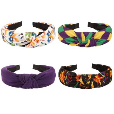 Imagem de Ardorchid Bandanas femininas de carnaval, coroa flor-de-lis, máscara, faixa de cabelo larga com nó, carnaval, carnaval, carnaval, acessórios de cabelo, lembrancinhas de festa, 4 peças