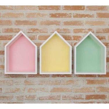 Imagem de Trio De Nicho Casinha Com Fundo Colorido 40x45x15cm Mdf - B&D Arte e D