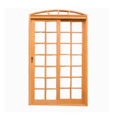 Imagem de Porta de Correr Quadriculada Arco 2 folhas em Madeira Maciça Cedro Ara