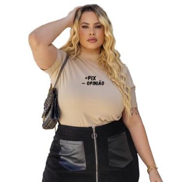 Imagem de Camiseta Plus Size Feminina T-Shirt Blusinha Manga Curta 3/4 Gola Alta