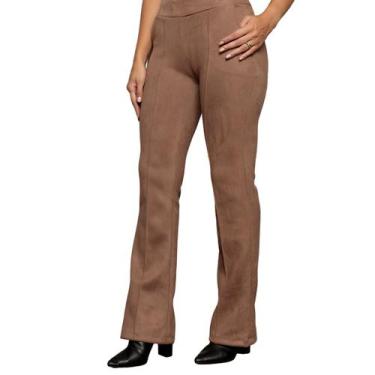 Imagem de Calça Flare Feminina Cintura Alta Tecido Scuba Suede Premium Camurça E