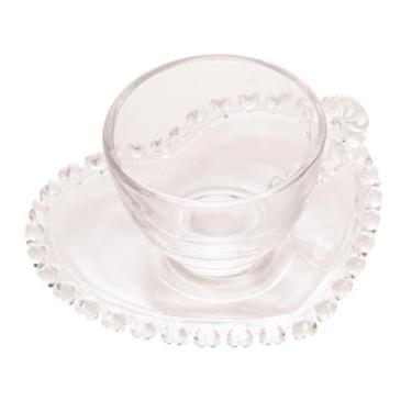 Imagem de Xícara e pires cristal para café coração 80ml Lyor, Transparente, 1 un