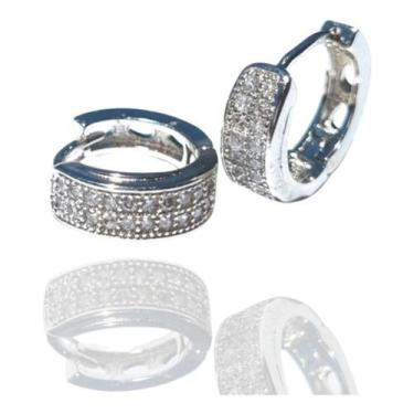 Imagem de Brinco Masculino Argola 2 Fileiras Cravejadas Banhada Prata - Evidence