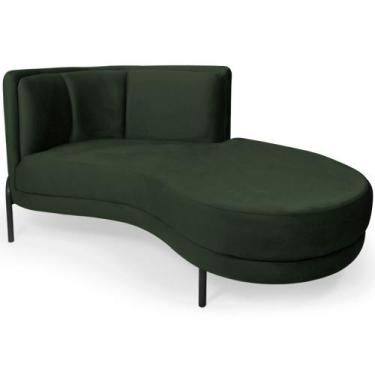 Imagem de Chaise Direito Sala de Estar Penélope Base Preto Veludo Verde Musgo - 