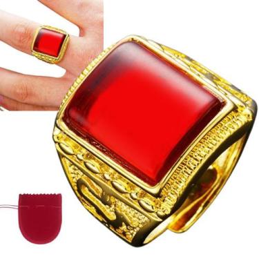 Imagem de Anel Masculino Dourado Pedra Vermelha Banhado Regulável - Pjk Store