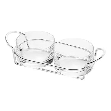 Imagem de Conjunto 2 Petisqueiras Redondas em Vidro com Suporte 9377 - Mimo Style