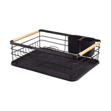 Imagem de Escorredor De Louças de Metal e Madeira com Bandeja 43x32cm - Jolitex,
