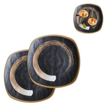 Imagem de 2 Pratos Oriental Preto 20cm Restaurante Japones Melamina - Bm36