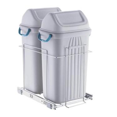 Imagem de Lixeira Deslizante Dupla 60 Litros de Embutir Trilho Schmitt