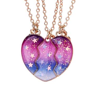 Imagem de Elefezar Colar BFF para 3, pingente magnético de estrela combinando com coração dividido para mulheres, Metal, Zircônia cúbica