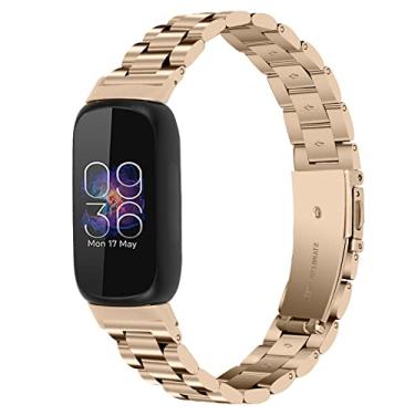 Imagem de Limque Pulseira De Aço Inoxidável Compatível Com Fitbit Inspire 3, Pulseiras De Relógio De Metal Ajustáveis, Pulseira De Substituição Para Mulheres E Homens (Ouro Champanhe)