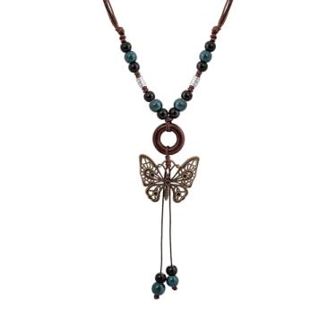Imagem de MINACHI Colar boêmio hippie lua estrelas borboleta contas de cerâmica Lariat, joia boho hippie presente para mulheres, Zinco, Sem Pedra Preciosa