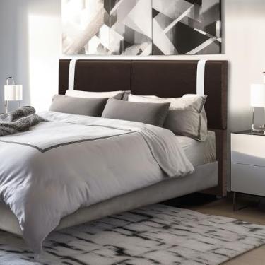 Imagem de Cabeceira Estofada Valência com Pé em tecido Corino (Casal 1,40) - Exclusivo Premium (Tabaco/Branco)