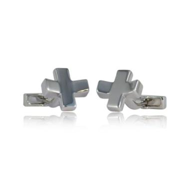 Imagem de Abotoaduras de cruz de prata distintivas com rosto curvo e caixa de apresentação Cuff-Daddy