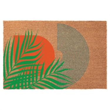 Imagem de Capacho engraçado de fibra de coco, arte abstrata tropical moderna de meados do século e geométrico, tapete geométrico para uso ao ar livre, tapetes de boas-vindas para entrada, tapete marrom para