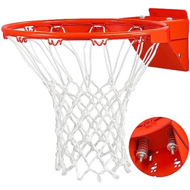 Imagem de Substituição de aro de basquete, aro e rede de breakaway resistente, aro universal de 45,7 cm profissional de aço sólido com mola dupla para cestos de basquete no solo e na parede, ambientes internos