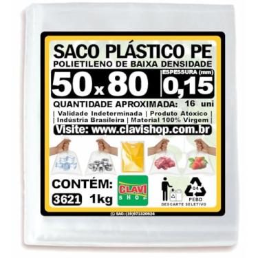 Imagem de Saco Plástico Transparente 50x80 cm (0,15mm espessura), Polietileno PE, Pacote 1kg, Conservar e Congelar Alimentos, Embalagem Multiuso, Saquinho Resistente e Forte, Selável a Calor, Virgem, Grande