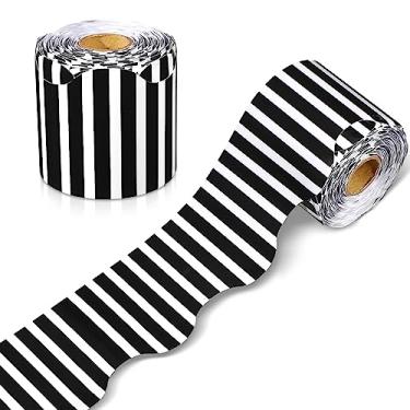 Imagem de Borda de acabamento enrolada recortada de 1,8 m com listras pretas e brancas, bordas para quadro de avisos preto e branco, decoração de sala de aula para quadro de avisos de parede de quadro de avisos escolar