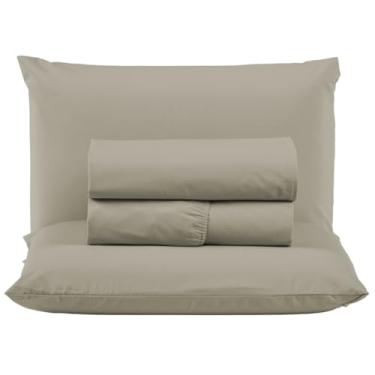 Imagem de Jogo de Cama Box Solteiro Algodão Percal 200 Fios Hotel Pousada 3 Peças Lençol com Elástico (Avelã)