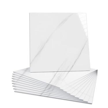 Imagem de Azulejo de parede de PVC com padrão de mármore, adesivos de parede autoadesivos de vinil à prova d'água de 60 x 30 cm para banheiro, cozinha, sala de estar e superfícies lisas (W20 (10 peças))
