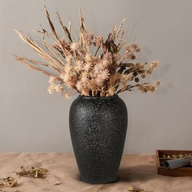 Imagem de Vaso vintage rústico grande de cerâmica, preto fosco, 26 cm de altura, vaso de cerâmica para casa de fazenda para sala de estar, mesa de entrada, decoração de mesa, vaso de terracota boho para