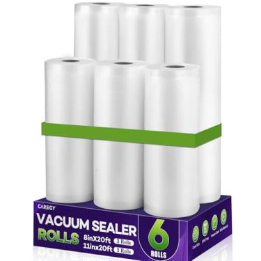 Imagem de CAREGY Embalagem com 6 rolos seladores a vácuo de alimentos, 3 rolos de 20 x 50 cm e 3 rolos de 28 x 50 cm de grau comercial sem BPA, sacos de economia de alimentos em relevo para preparação de