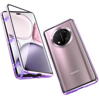Imagem de QUIETIP Capa compatível com Honor Magic 7 Lite & Honor X9C, moldura magnética de metal dupla face, capa de vidro temperado transparente com proteção para câmera, roxa